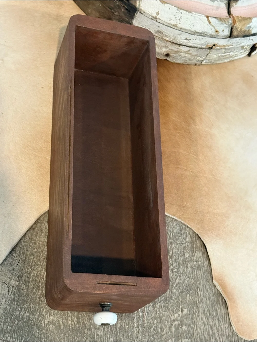 Vintage Sewing Wood Drawer Tray Organizer - Brown